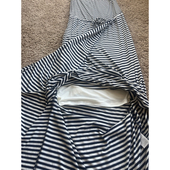 Cabi Boat Stripe Maxi Dress Medium Blue White Faux Wrap Nautical Strappy 5105 - Picture 6 of 9